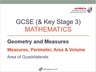apt4Maths: PowerPoint (Lesson 10 of 18) on Measures Perimeter Area & Volume - AREA OF QUADRILATERALS