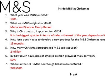 Business documentary worksheet - Inside M&S at Christmas