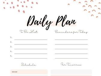 Light coloured Daily Plan sheet