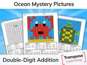 Ocean Animals Double-Digit Addition Mystery Pictures