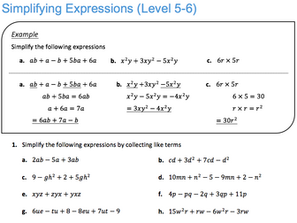 Simplifying Expressions (Level 5-6)