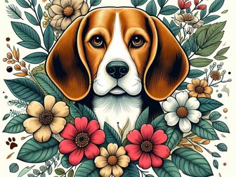 Beagle and Flowers Cross Stitch Pattern