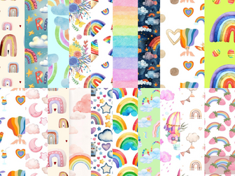 Watercolor Clip Art of Over the Rainbow Digital Papers, Background, and Patterns