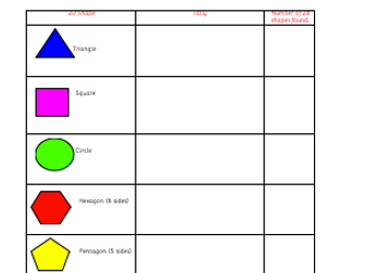 2D Shape Hunt Tally Sheet