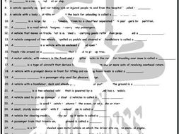 Transportation and Vehicles 1 Page BW Worksheet