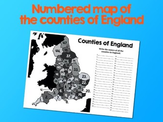 Counties of England (Numbered map)