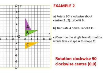 Combined Transformations - translations, reflection and rotation GCSE maths includes answers