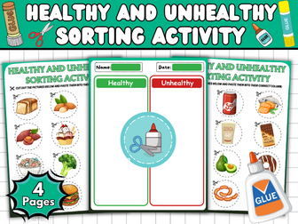 Healthy and Unhealthy Food Sorting Activity | Cut and Paste Activity | Nutrition Worksheets