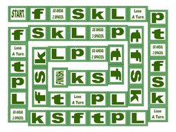 Phonics Consonant Letters f-s-k-l-p-t Text Board Game