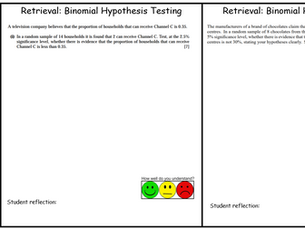 A Level Maths: Binomial hypothesis testing retrieval sheet