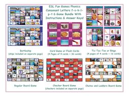 Phonics Consonant Letters f-s-k-l-p-t 6 Game Bundle
