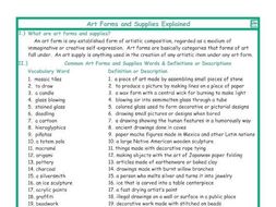 Art Forms and Supplies Explanation-Definitions
