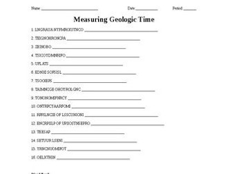 Measuring Geologic Time Word Scramble for Geology Students