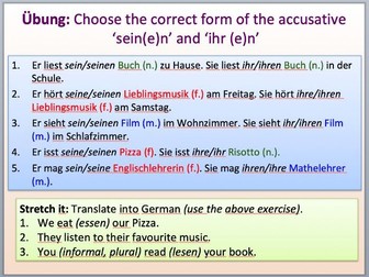 PPT German: Possessive pronouns/possessive adjectives with the nominative and accusative case.