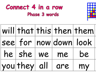 Phase 3 High Frequency words game - Four in a row