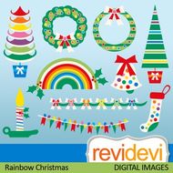 Clipart Rainbow Christmas Trees Banners Wreath Xmas Clip Art