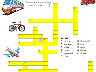 Free Italian vocabulary crossword. Trasporto / transport