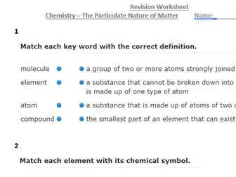 Worksheet - The Particulate Nature of Matter - Pure and Impure Substances - Chemistry KS3 Science