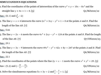 4037/0606 Additional Mathematics - Simultaneous Equations 2003-MJ/2017