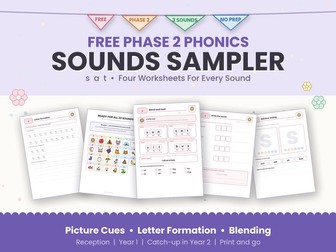 FREE Phase 2 Phonics Sounds Sampler | s, a, t | Letter Formation & Blending | Reception & Year 1