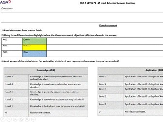 AQA A Level PE 8 and 15 mark question peer-assessment sheet