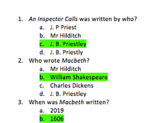 GCSE English Lit P1 Quiz (Macbeth & An Inspector Calls)