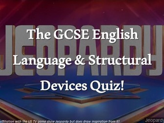 AQA GCSE Jeopardy Language Device Quiz (Language and Structural Device + AOs)