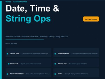 Python String and Date Time Operations Lesson – Coding Activities, Slides & Worksheet