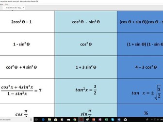 A level maths Year 1 on trigonometry: solve trigonometrical equations (match cards)