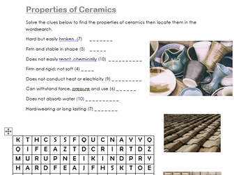 Properties of ceramics wordsearch