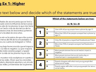 Year 10 Spanish Mock Exam Preparation - Two Reading Activities: Higher: Technology