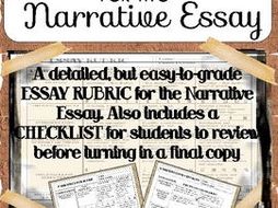 Narrative Essay Writing: Easy to Grade Rubric with Student Review Checklist