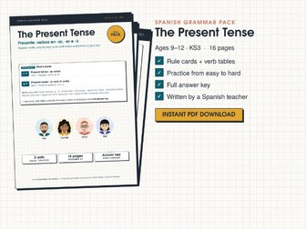 Spanish Present Tense Worksheets: Regular -ar, -er, -ir Verbs with Answers (KS3)