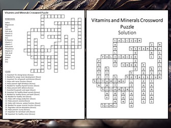 Vitamins and Minerals Crossword Puzzle Worksheet Activity