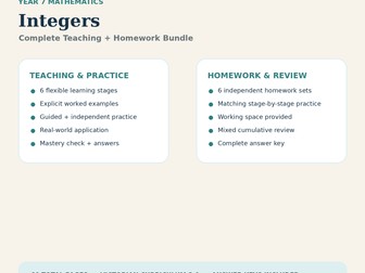 Year 7 Integers Teaching & Homework Bundle