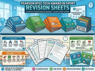 Pearson BTEC Tech Award in Sport Revision Sheets | Components 1, 2 & 3 | Student Revision Resources