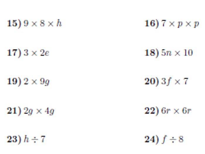 Algebraic Notation Worksheet (with Solutions) | Teaching Resources