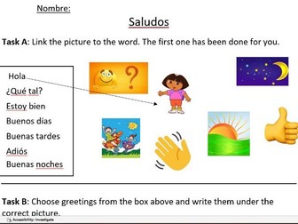 Spanish Primary Saludos/Greetings easy worksheet