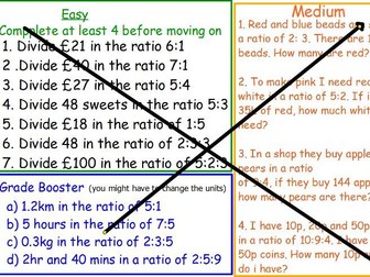 Divide a ratio into an amount + worksheet