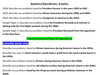 AQA GCSE History Exam Potential Questions - America: Opportunity and Inequality