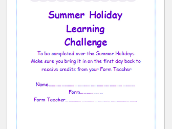 Yr 6 Transition booklet for Summer Holidays