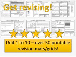AQA GCSE PowerPoint Revision Mat Bundle for Chemistry Unit 1-10 - Now with completed answer grids!
