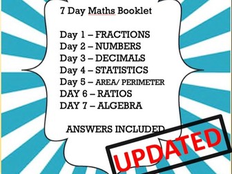 11+ prep -  7 day maths booklet (UPDATED)