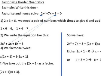 Factorising Harder Quadratics