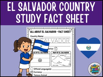 El Salvador Map and Flag Country Study Research Project Worksheet Geography.