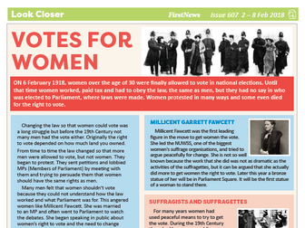 KS2 News Comprehension: Suffragettes and the vote for women