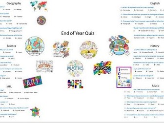 Curriculum Subjects Quiz for End of Term/Year
