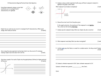 IV Characteristics Required Practical Exam Style Questions