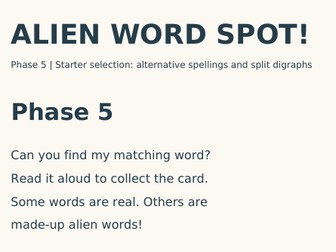 Alien word spot phonic games