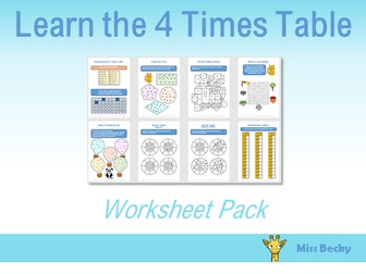 4 Times Table Worksheet Pack